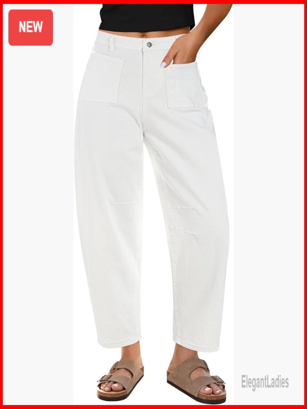 High Waisted Barrel Jeans Cropped Wide Leg Stretch Denim Pants